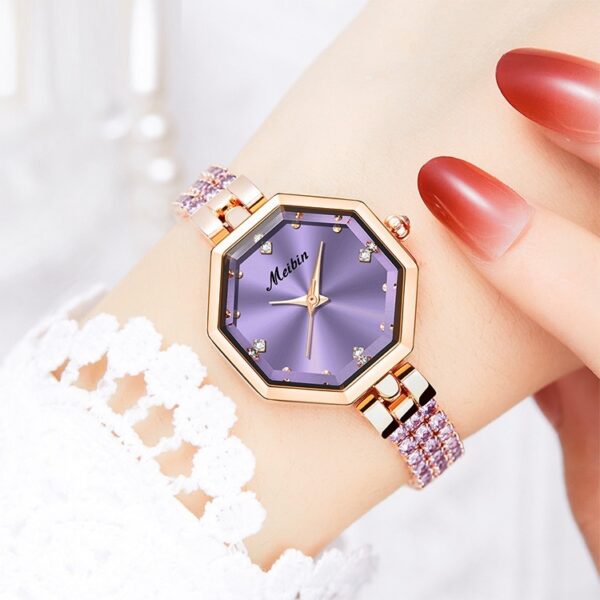 Octagonal Women's Jewelry Buckle Light Luxury Rose Stone British Watch - Image 8