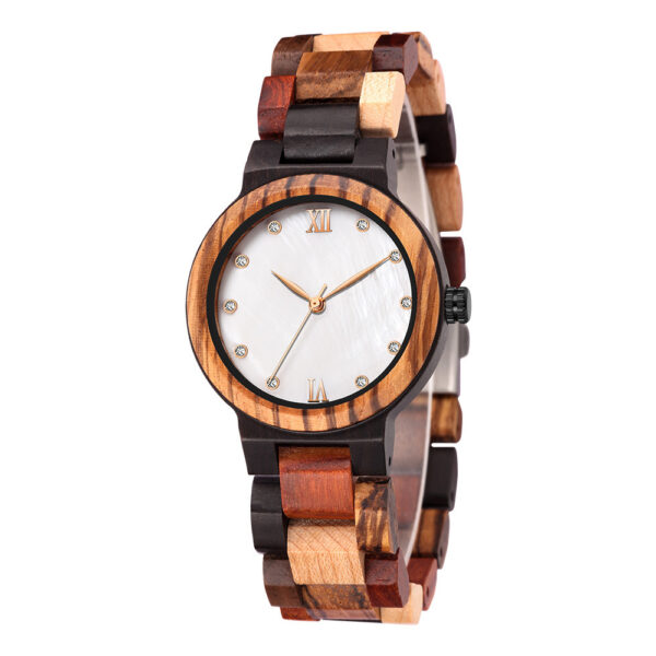 Simple Pearl Shell Color Wood Ladies Watch - Image 2