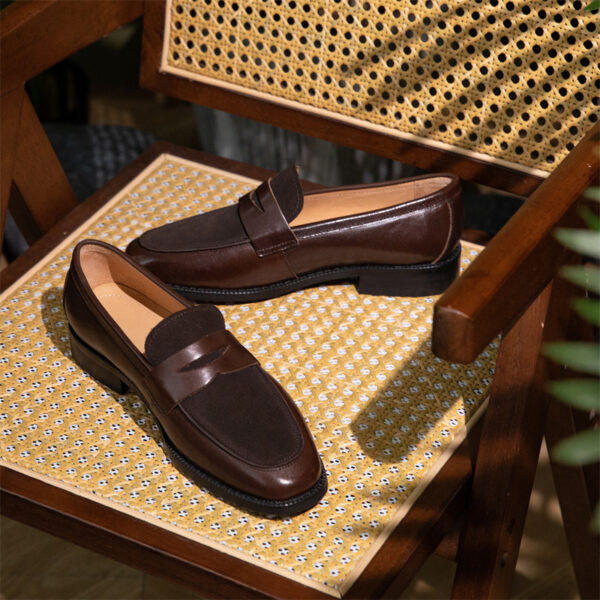 Square Toe Men's Fashion Leather Color Block Casual Shoes - Image 3