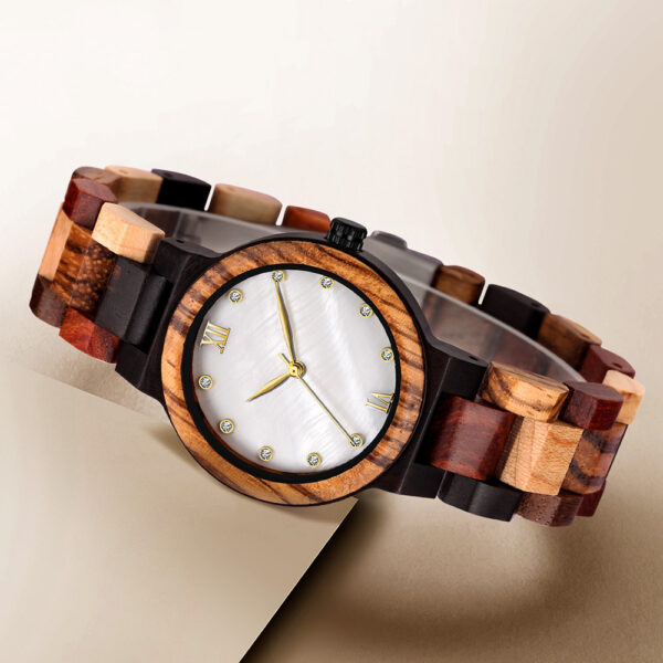 Simple Pearl Shell Color Wood Ladies Watch - Image 3