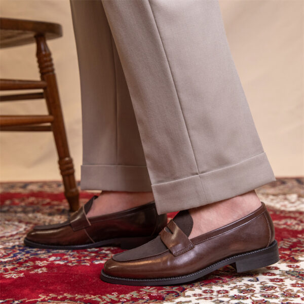 Square Toe Men's Fashion Leather Color Block Casual Shoes - Image 5
