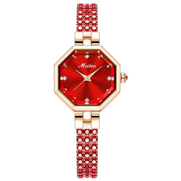 Octagonal Women's Jewelry Buckle Light Luxury Rose Stone British Watch - Image 2